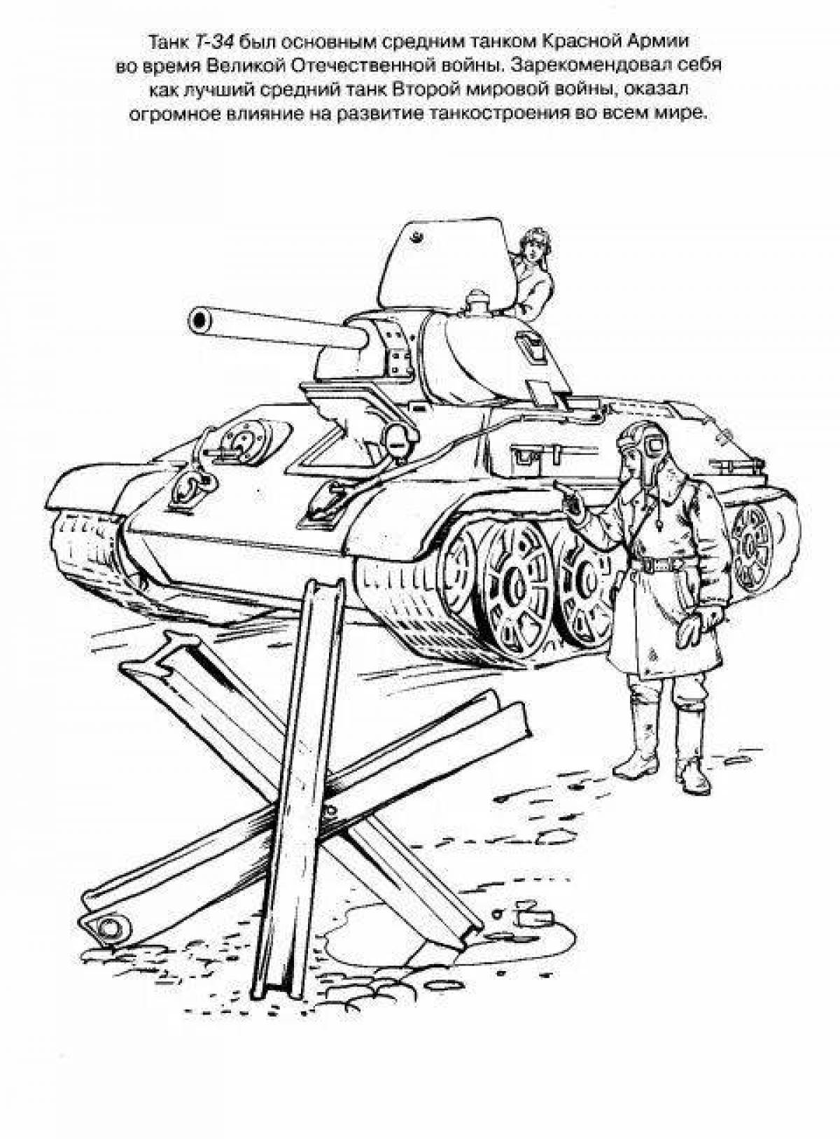 Страница раскраски «боевой солдат и танк»