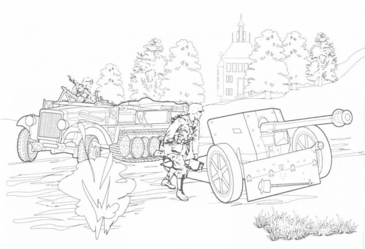 Coloring page dazzling soldier and tank