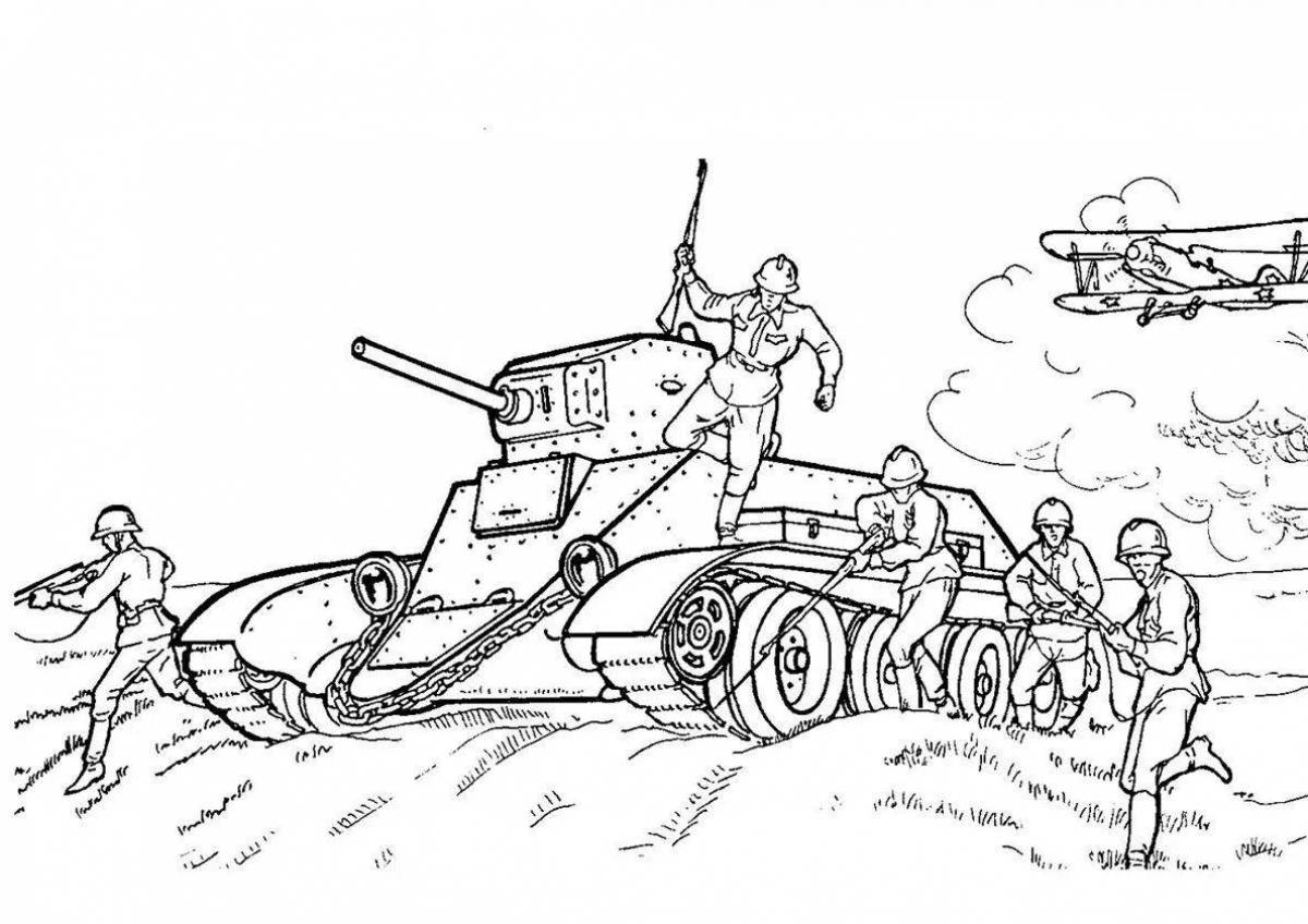 Glowing soldier and tank coloring page