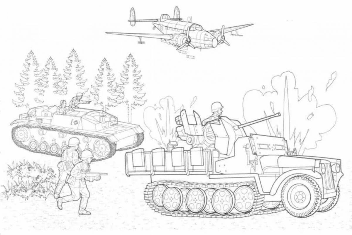 Блестящий солдат и танк раскраска
