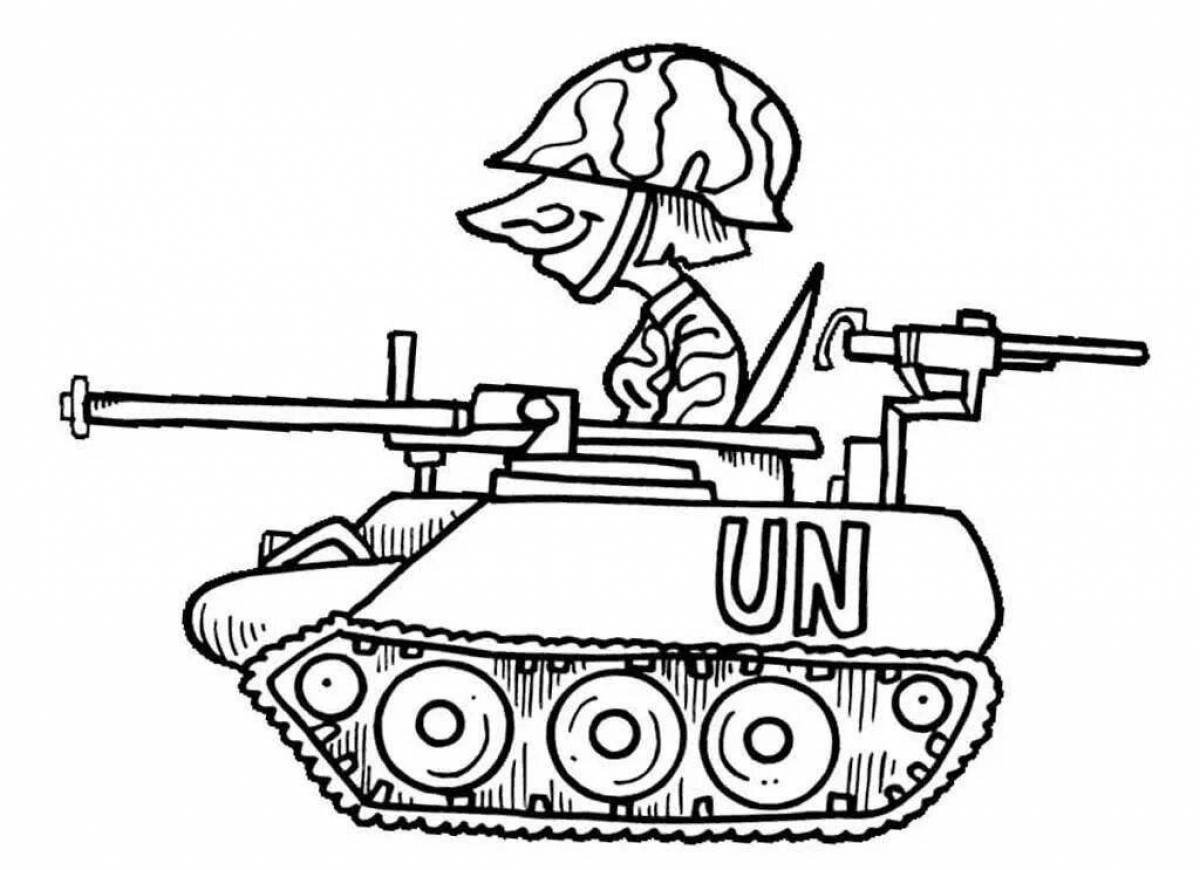Раскраска Впечатляющая раскраска солдат и танк