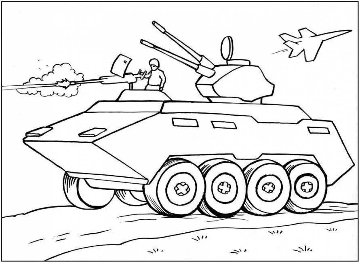 Изысканная раскраска солдат и танк