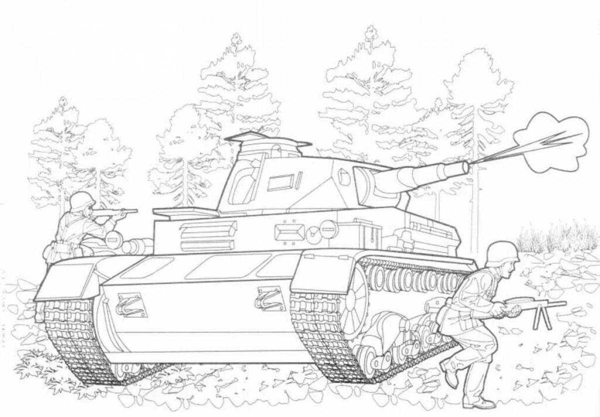 Artistic soldier and tank coloring book