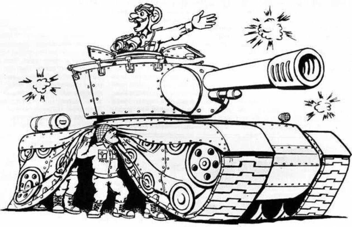 Intricate soldier and tank coloring book