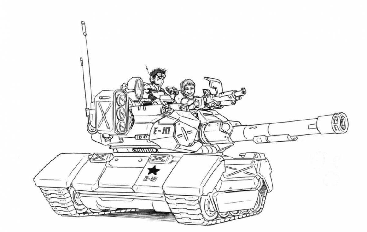 Раскраска сложный солдат и танк