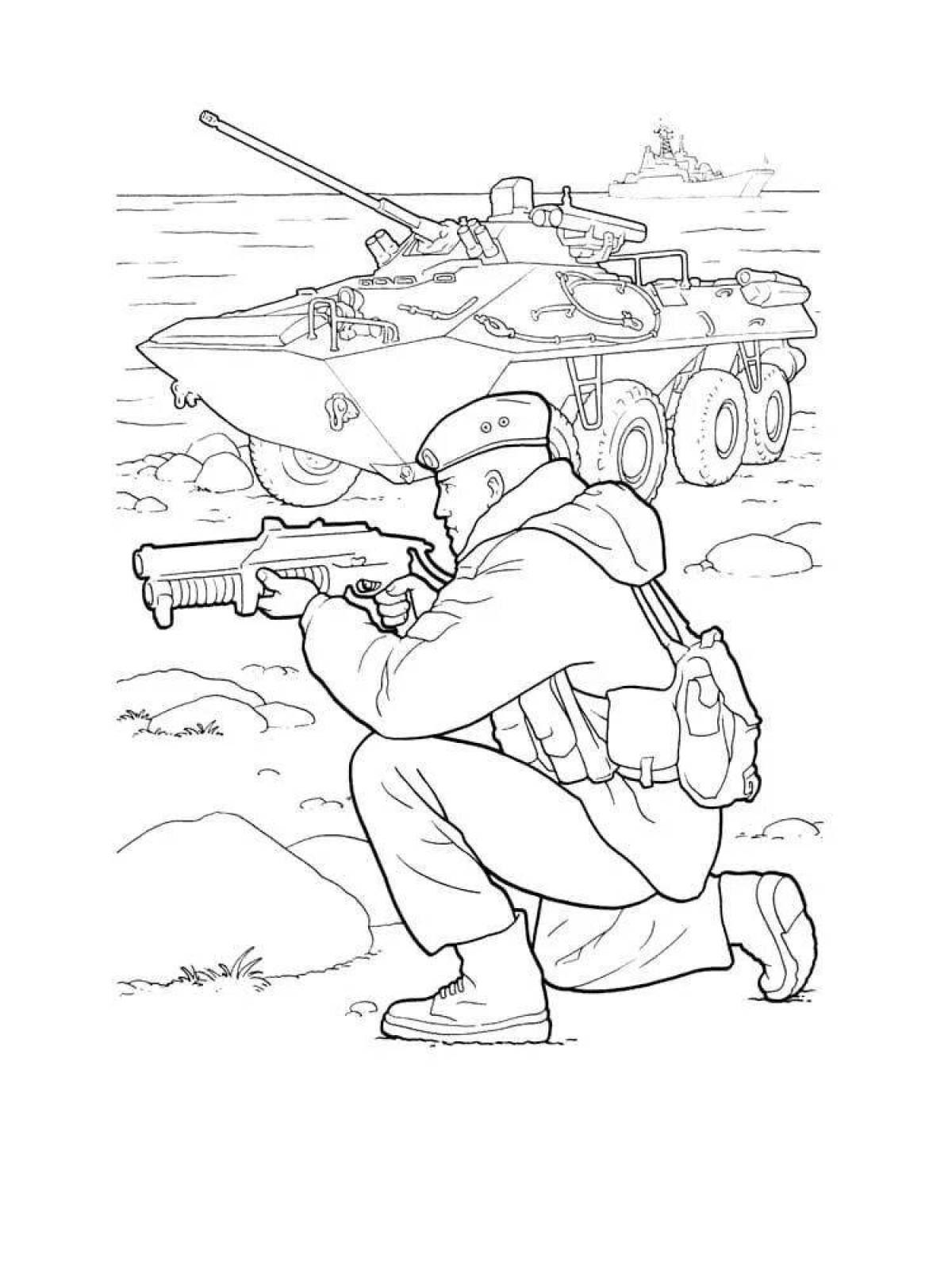 Charming soldier and tank coloring book