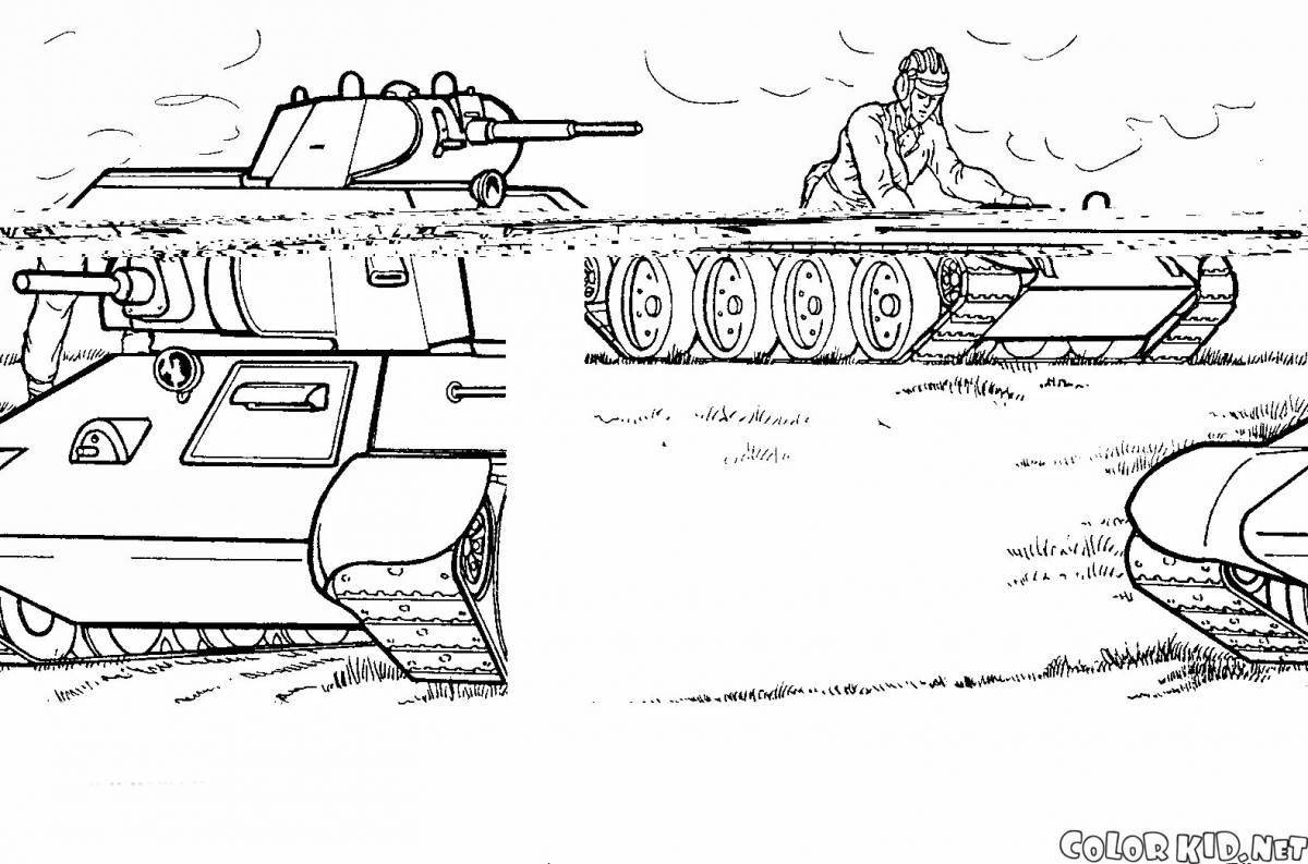 Cute soldier and tank coloring book