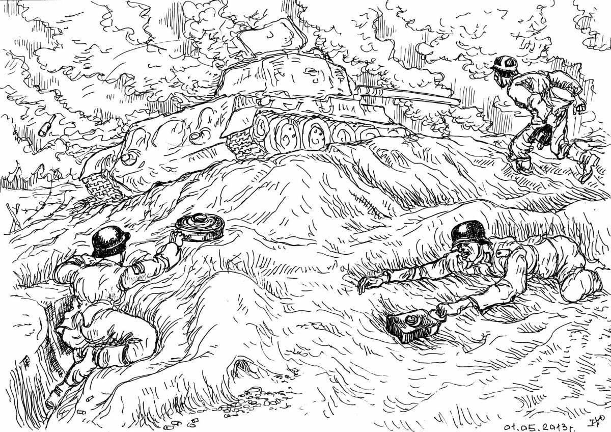 Coloring page beautiful soldier and tank