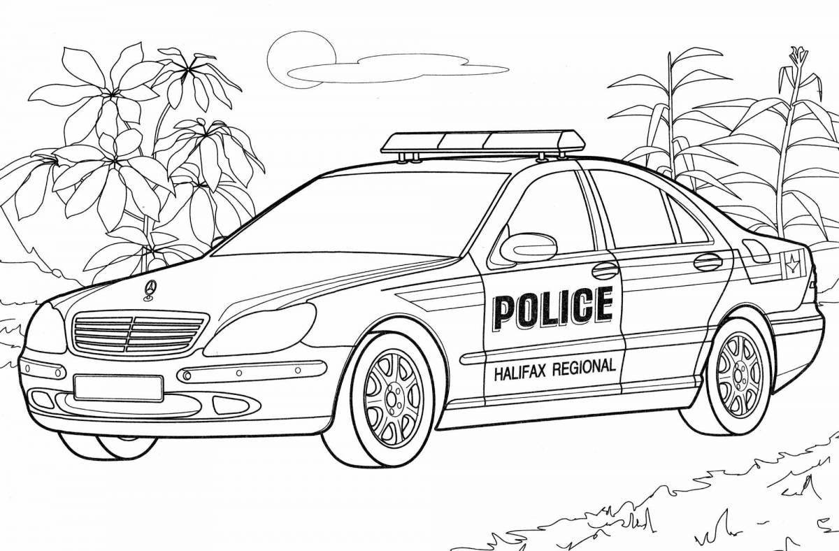 Amusement coloring of a police car for children 5-6 years old