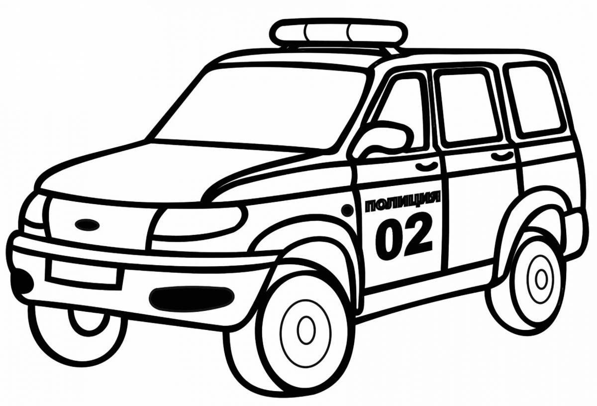Fun coloring book police car for children 5-6 years old