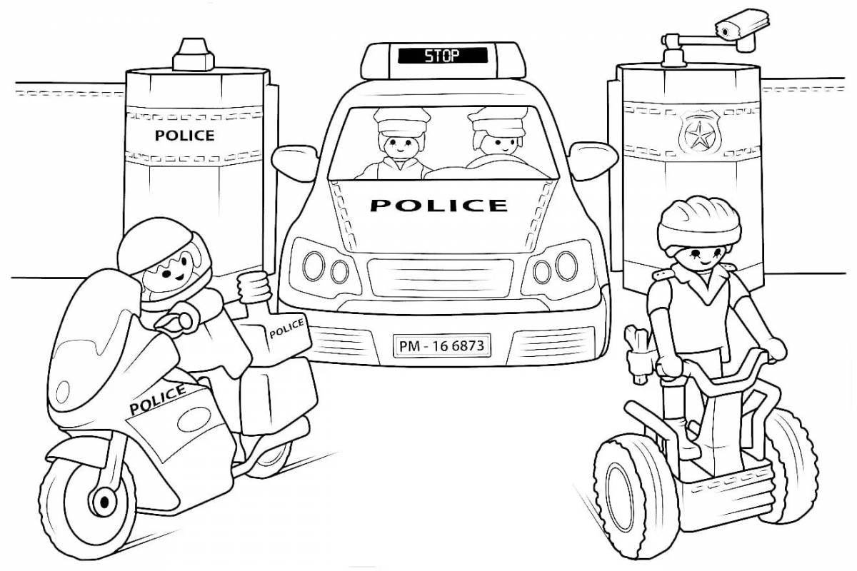 Впечатляющая раскраска полицейской машины для детей 5-6 лет