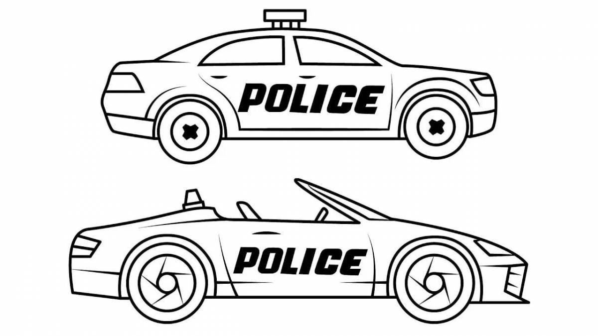 Уникальная страница раскраски полицейской машины для детей 5-6 лет