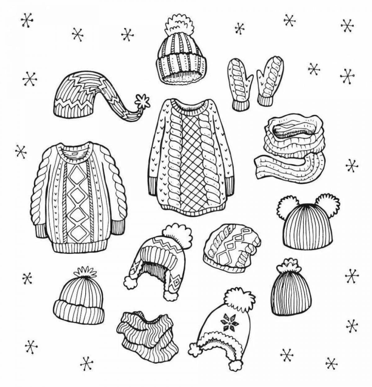 Coloring book sparkling winter clothes for babies