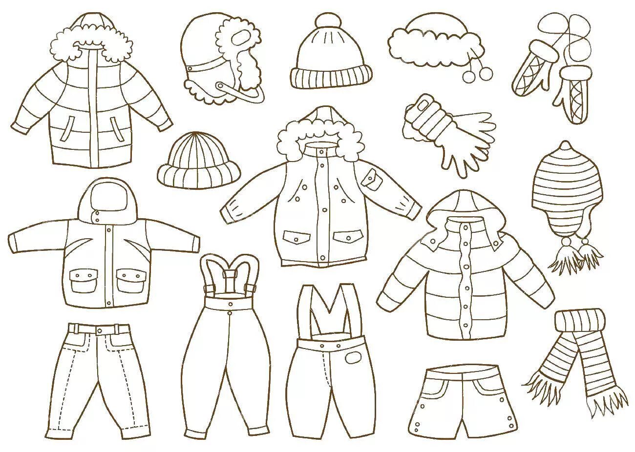 Живая страница раскраски зимней одежды для юниоров