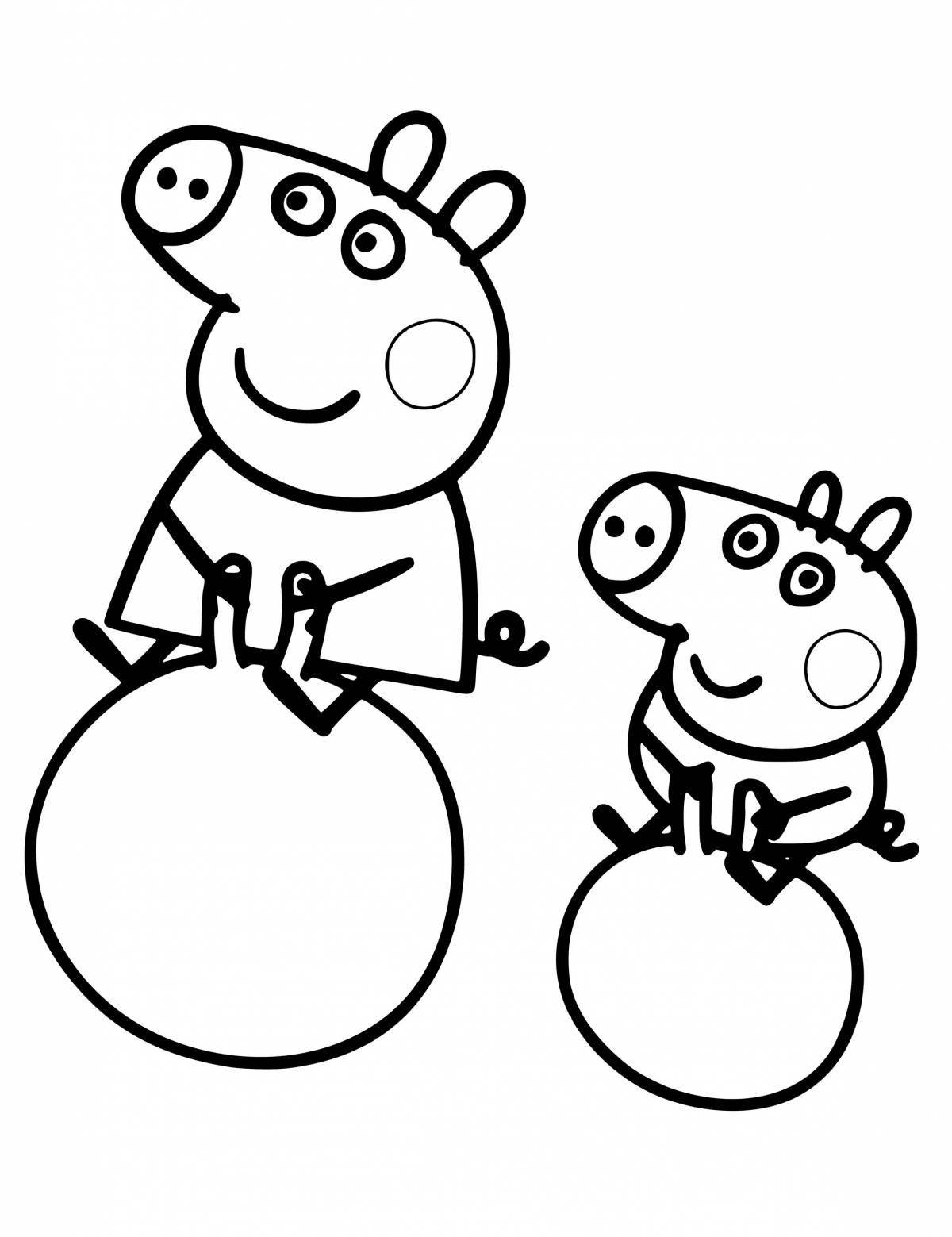 Coloring page george and peppa are delighted