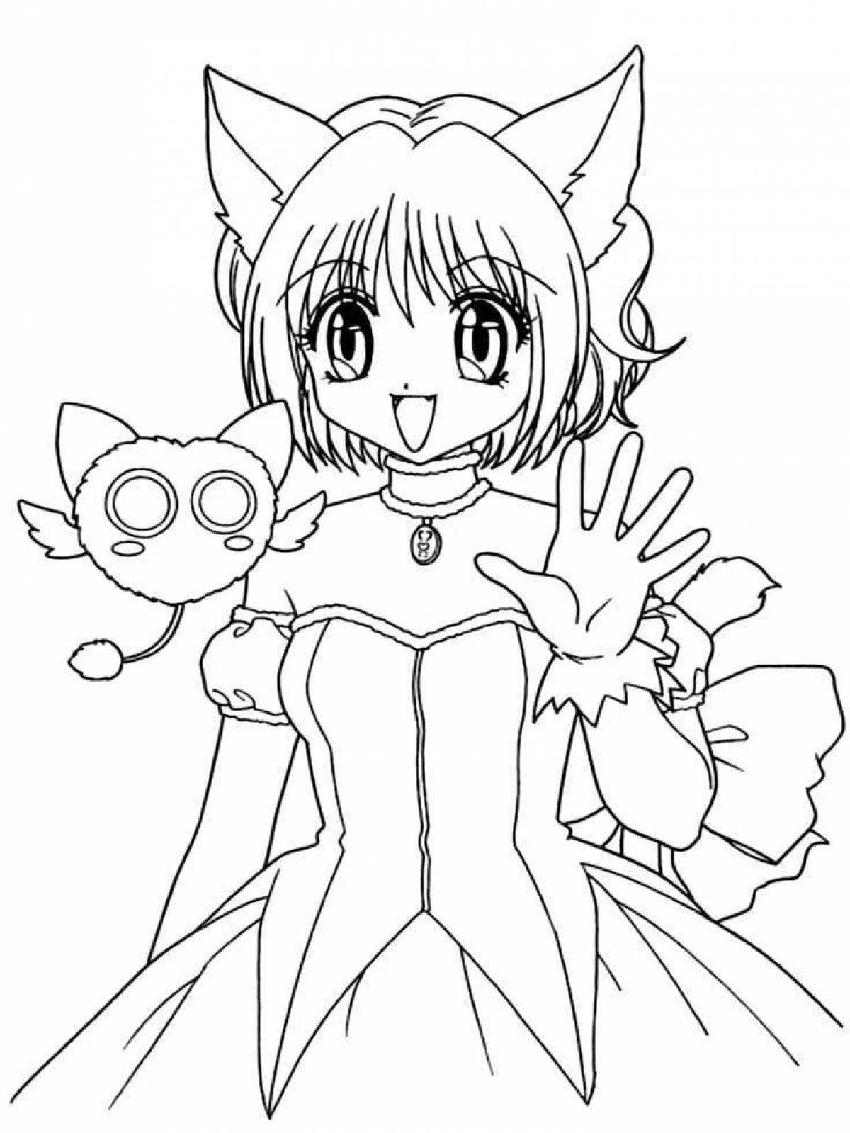 Изысканная раскраска кошка аниме девушка