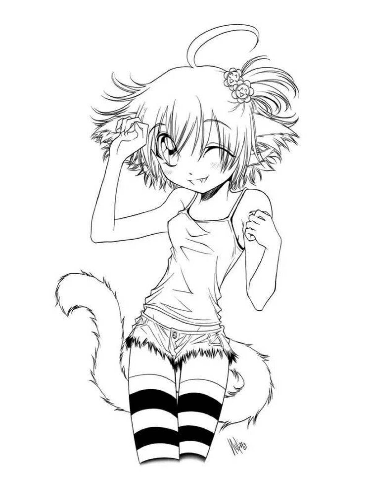 Сказочная раскраска кошка аниме девушка