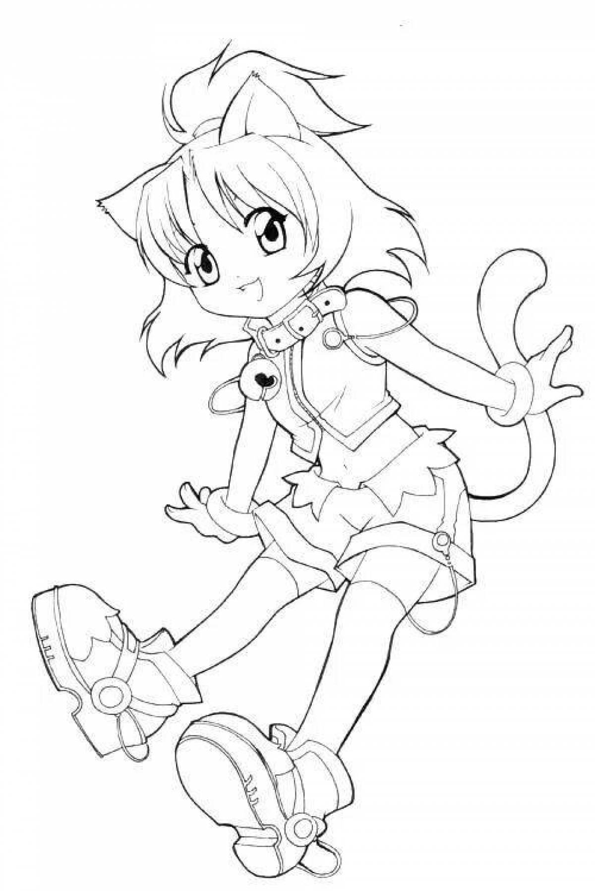 Прекрасная раскраска кошка аниме девушка
