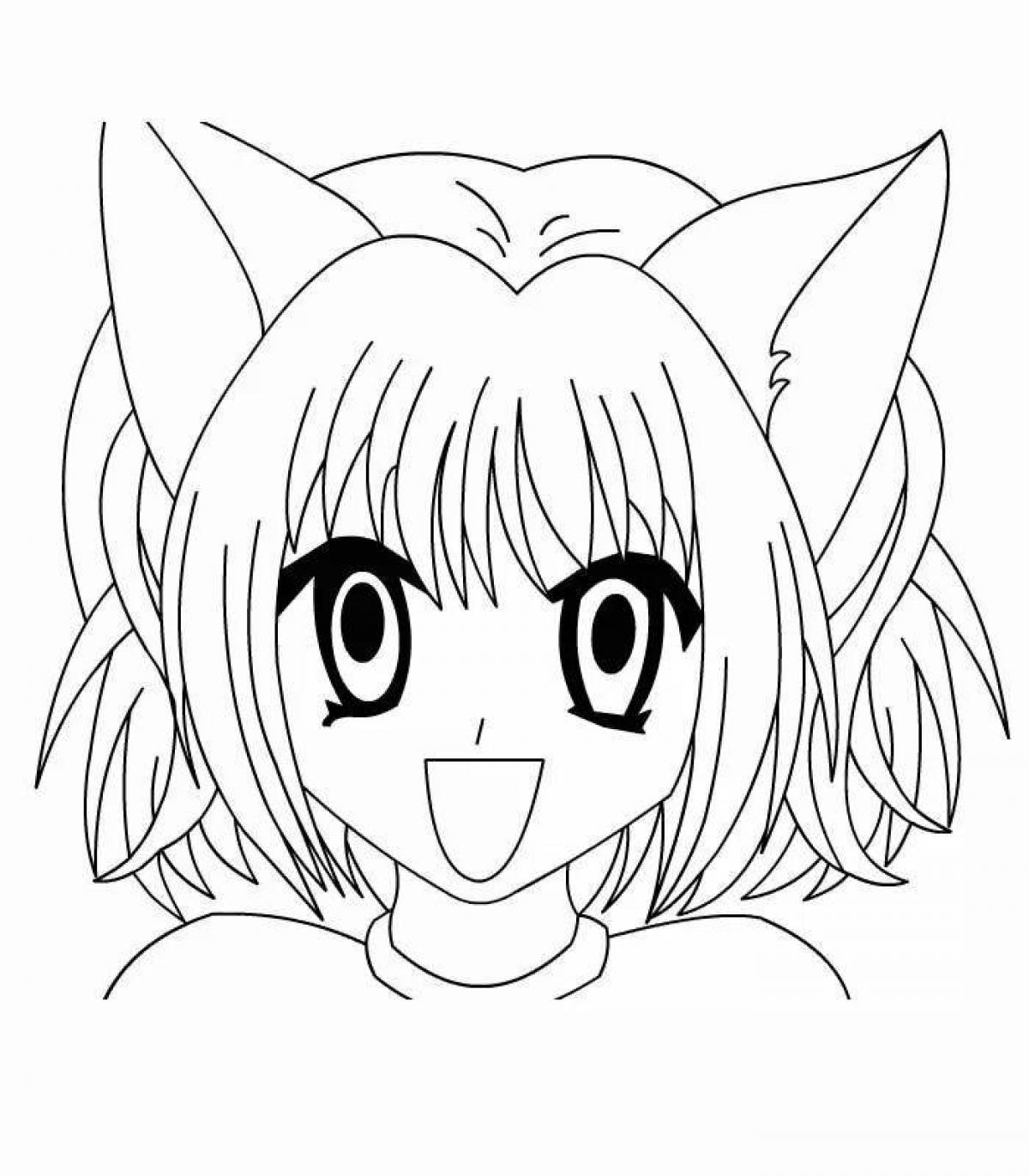 Mystical coloring cat anime girl