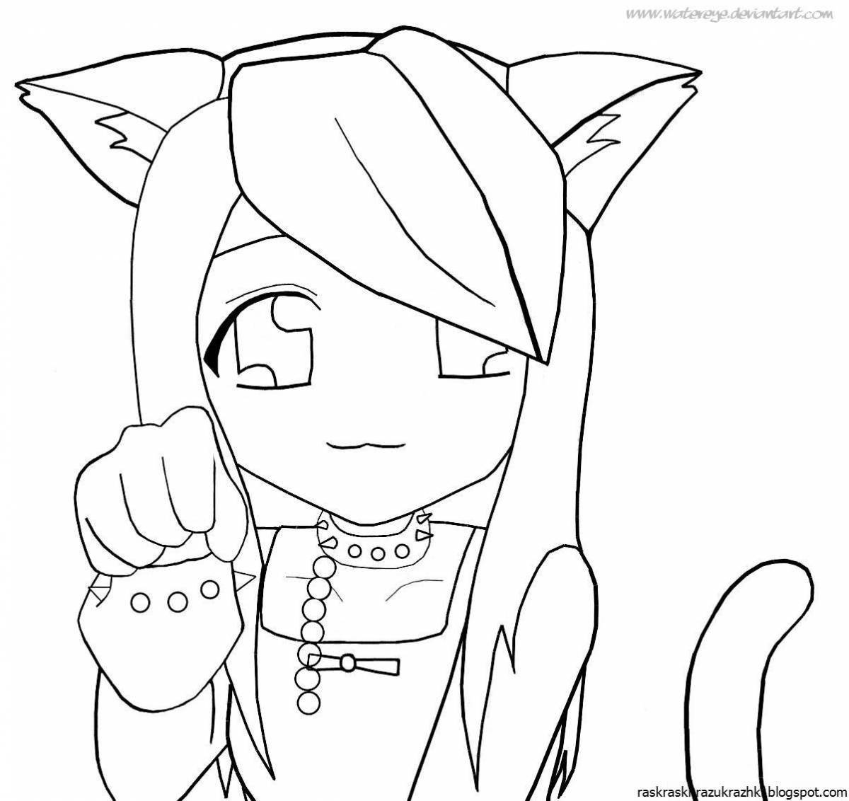 Выдающаяся раскраска кошка аниме девушка