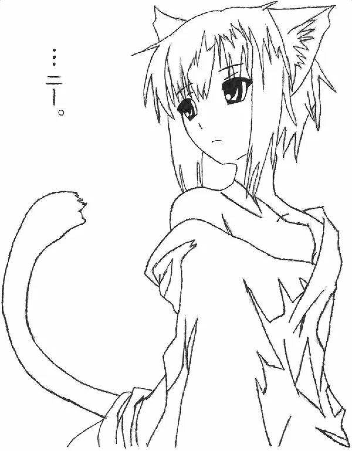 Amazing coloring cat anime girl