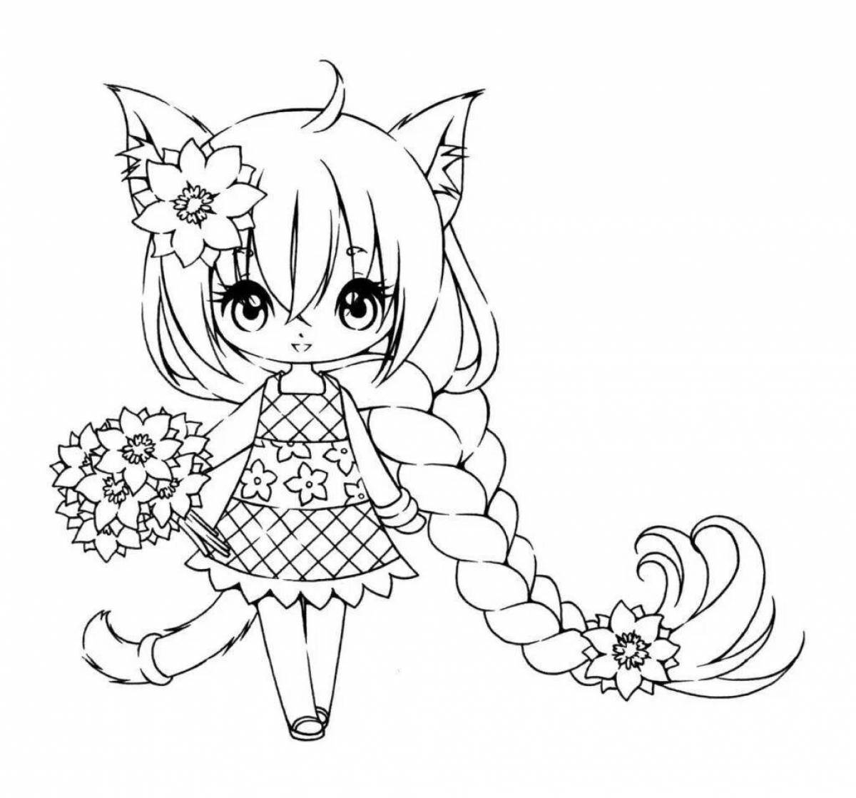 Бодрящая раскраска кошка аниме девушка
