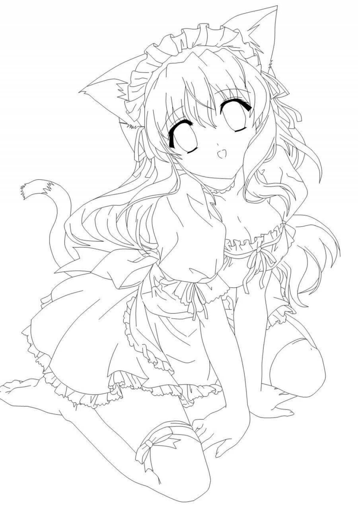 X-traordinary coloring page cat anime girl