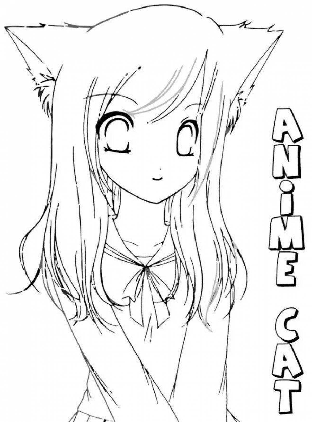 Фантастическая раскраска кошка аниме девушка