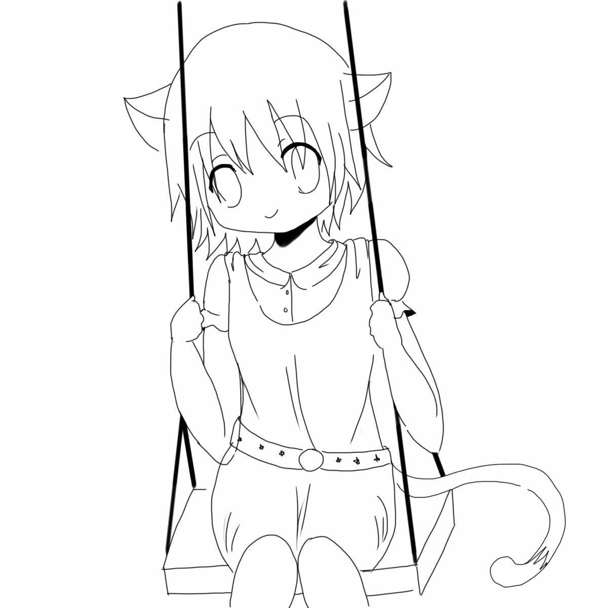 Творческая раскраска кошка аниме девушка