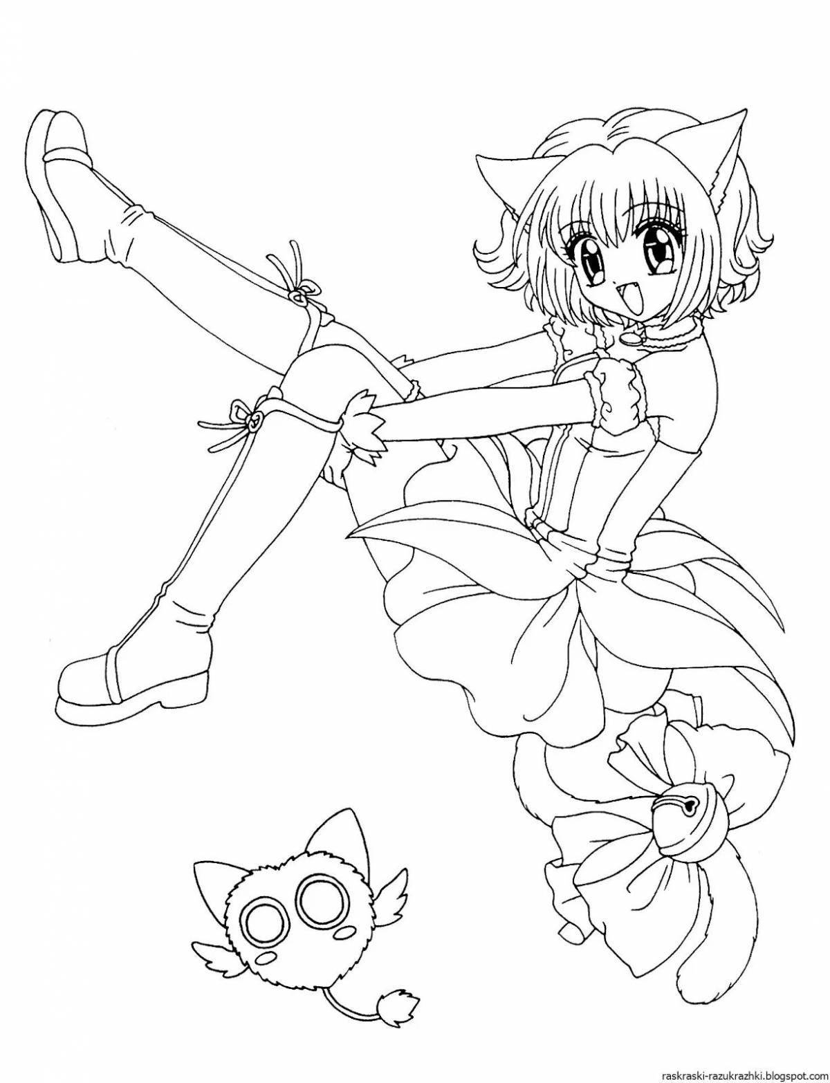 Живая раскраска кошка аниме девушка