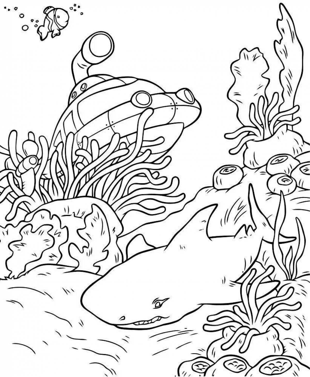 Coloring book exotic underwater world