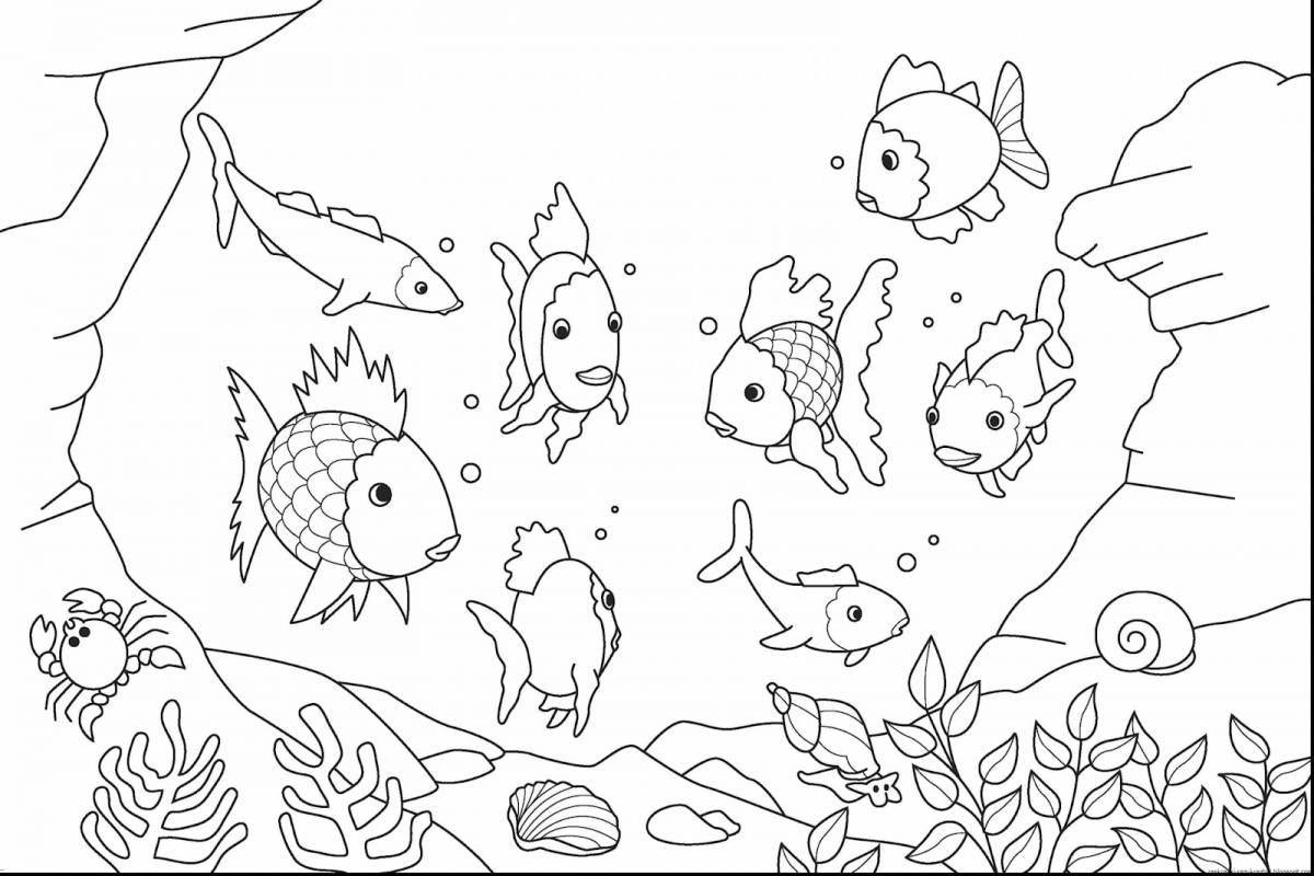 Coloring book shining underwater world