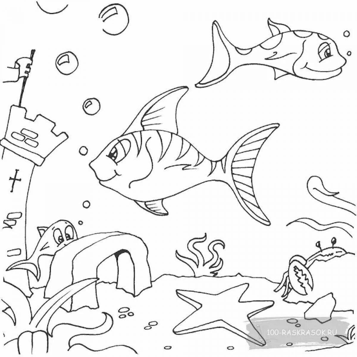 Coloring page inviting underwater world