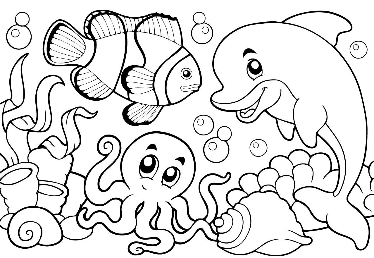 Раскраска подводный мир. Картинка Подводный мир. Бесплатные раскраски.