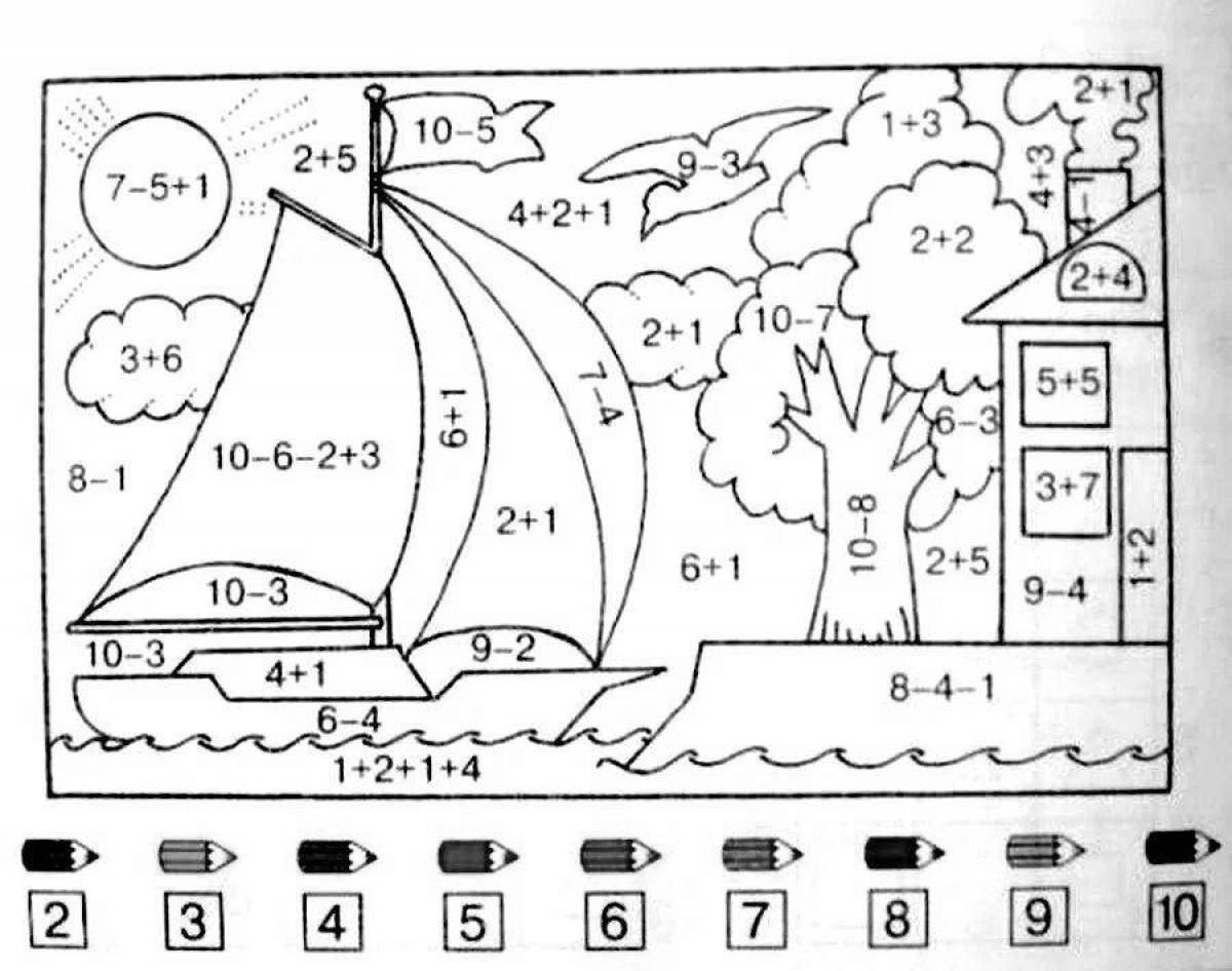 Intriguing math coloring book Grade 1