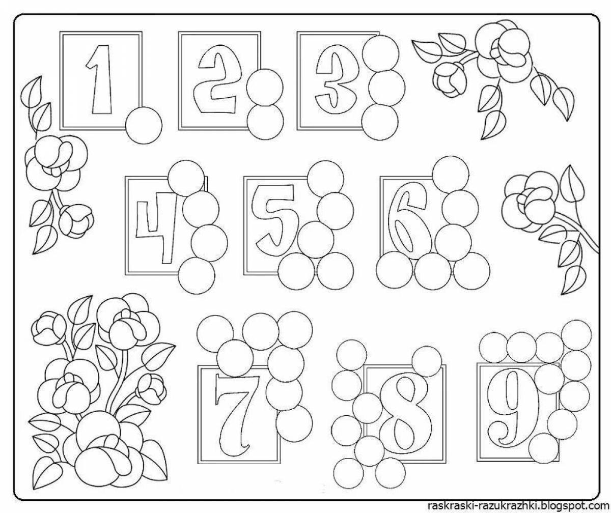 A playful letter and number coloring page for 5-6 year olds