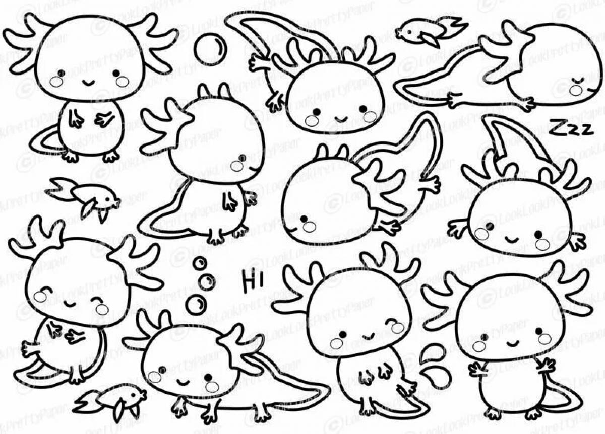 Charming axolotl coloring book
