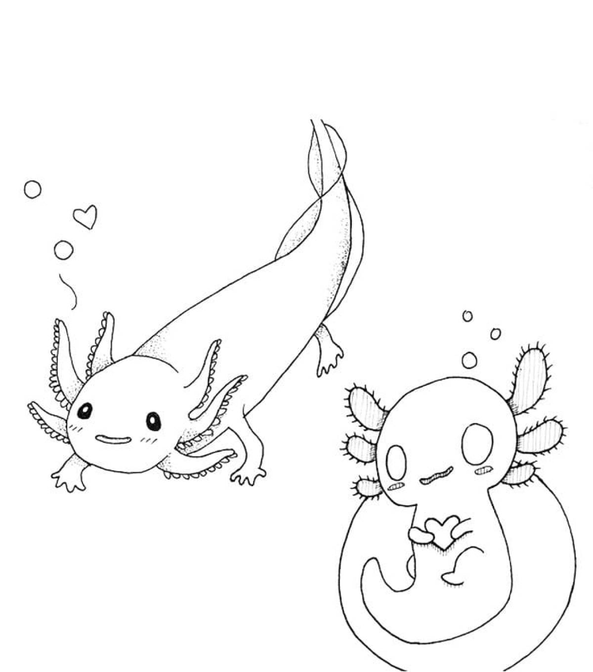 Mysterious axolotl coloring book