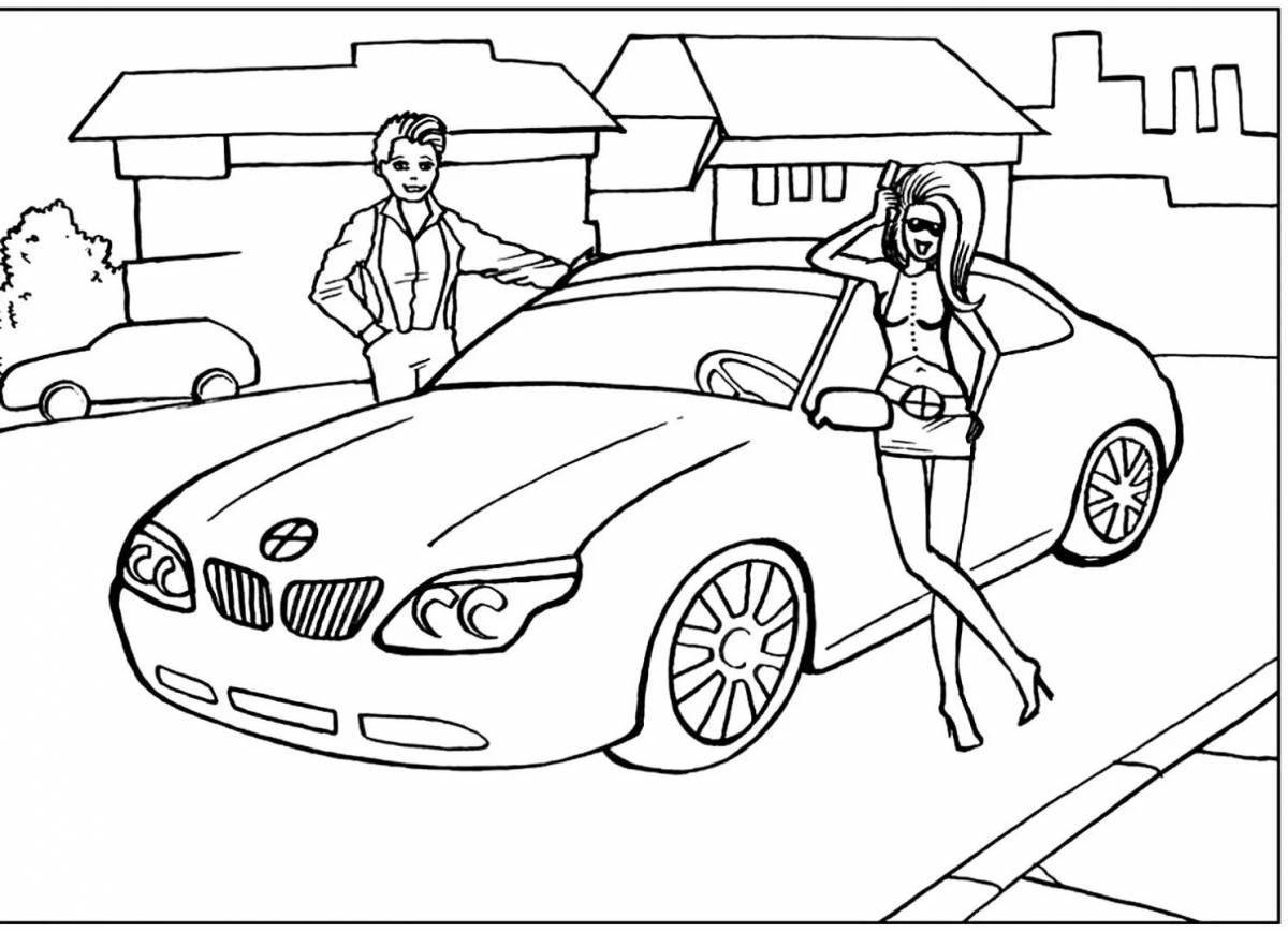 Playful car coloring for girls
