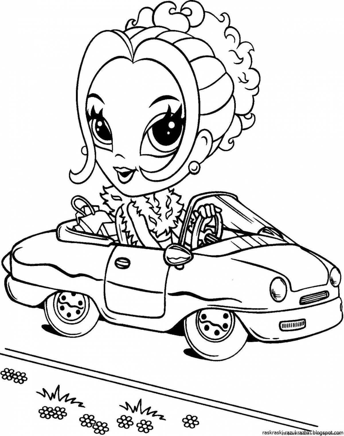 Сказочная автомобильная раскраска для девочек