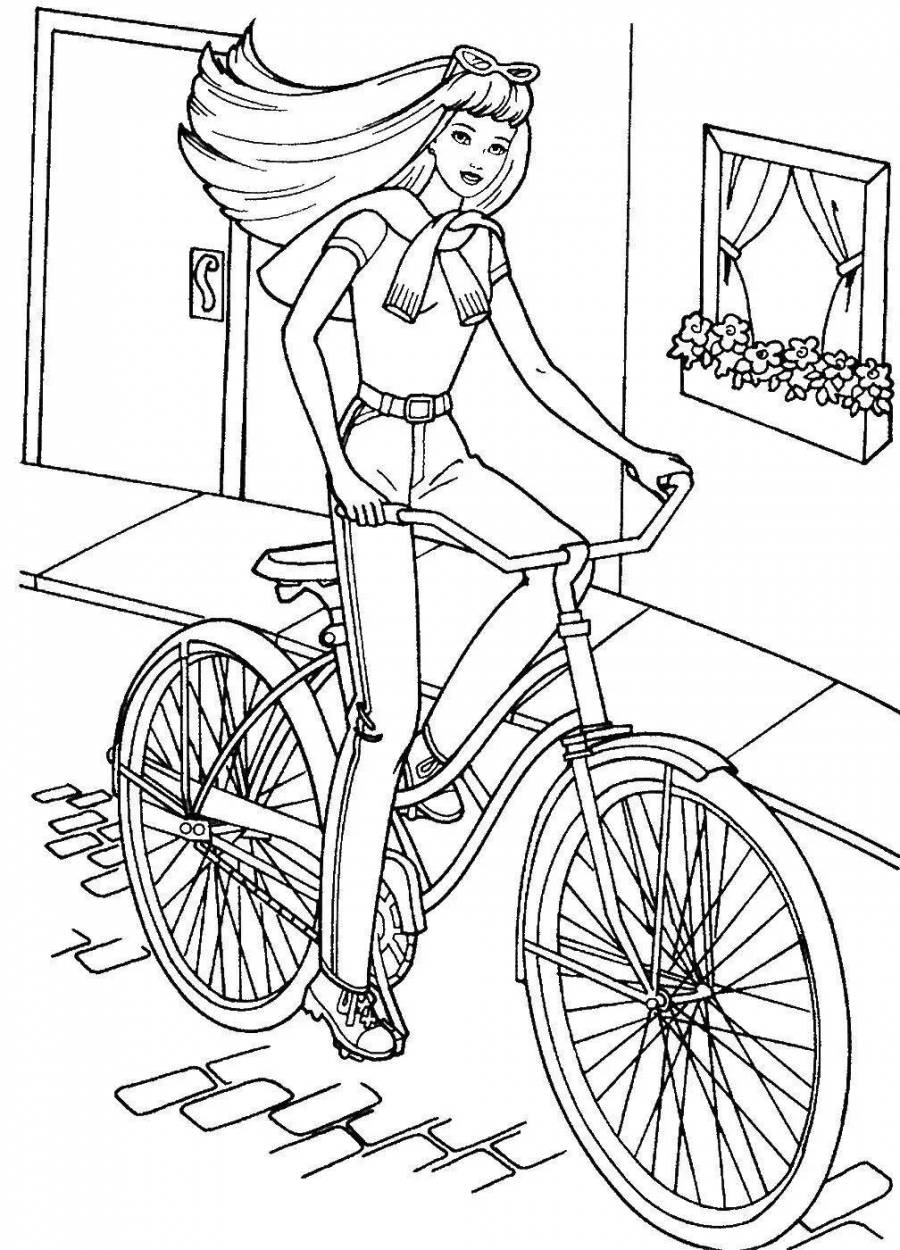 Раскраска Barbie на велосипеде