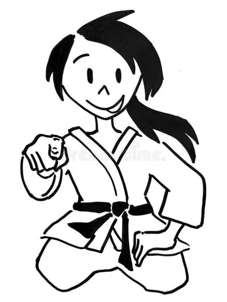 Дзюдоистка в кимоно рисунок