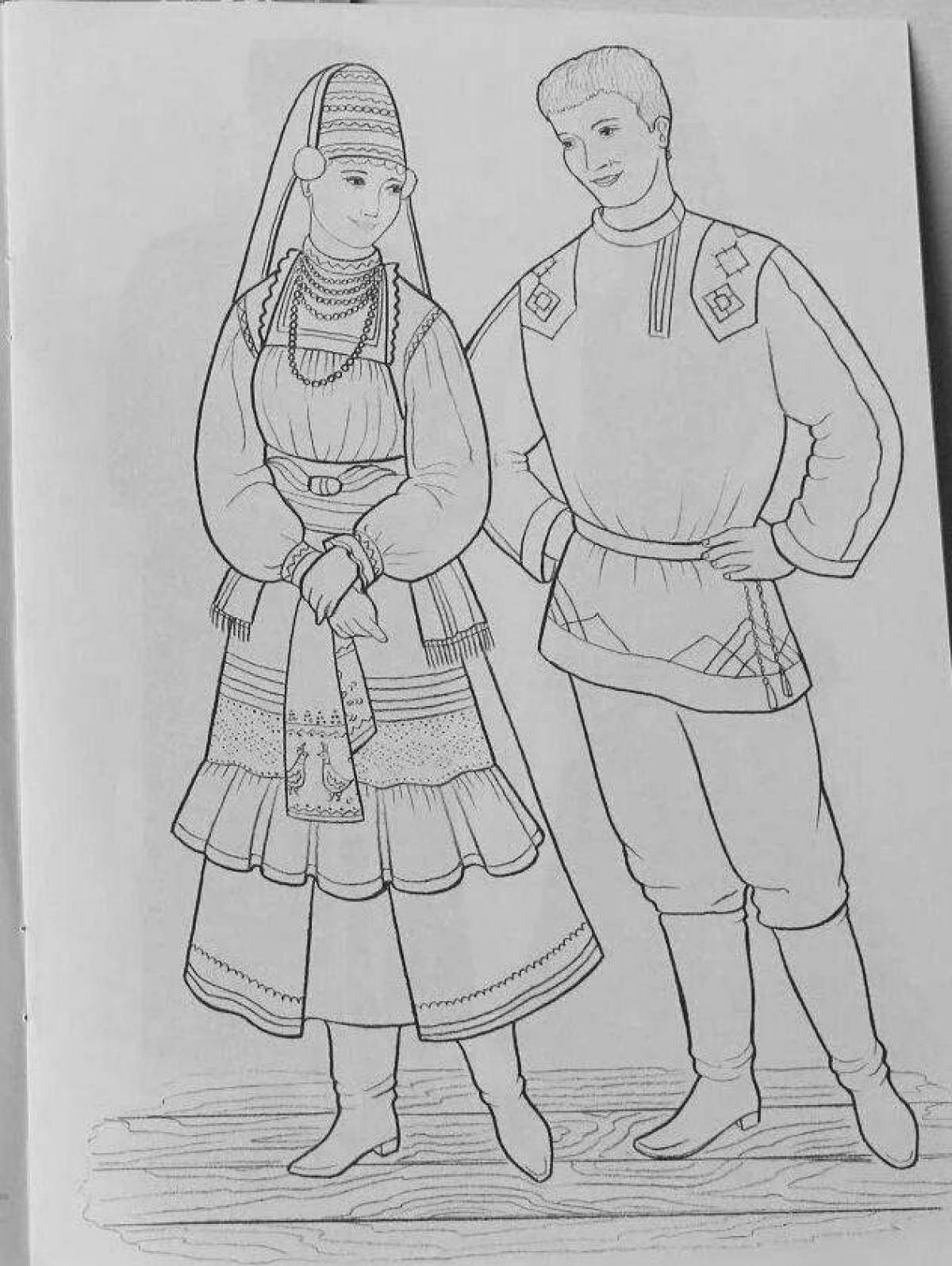 Coloring page festive Tatar costume