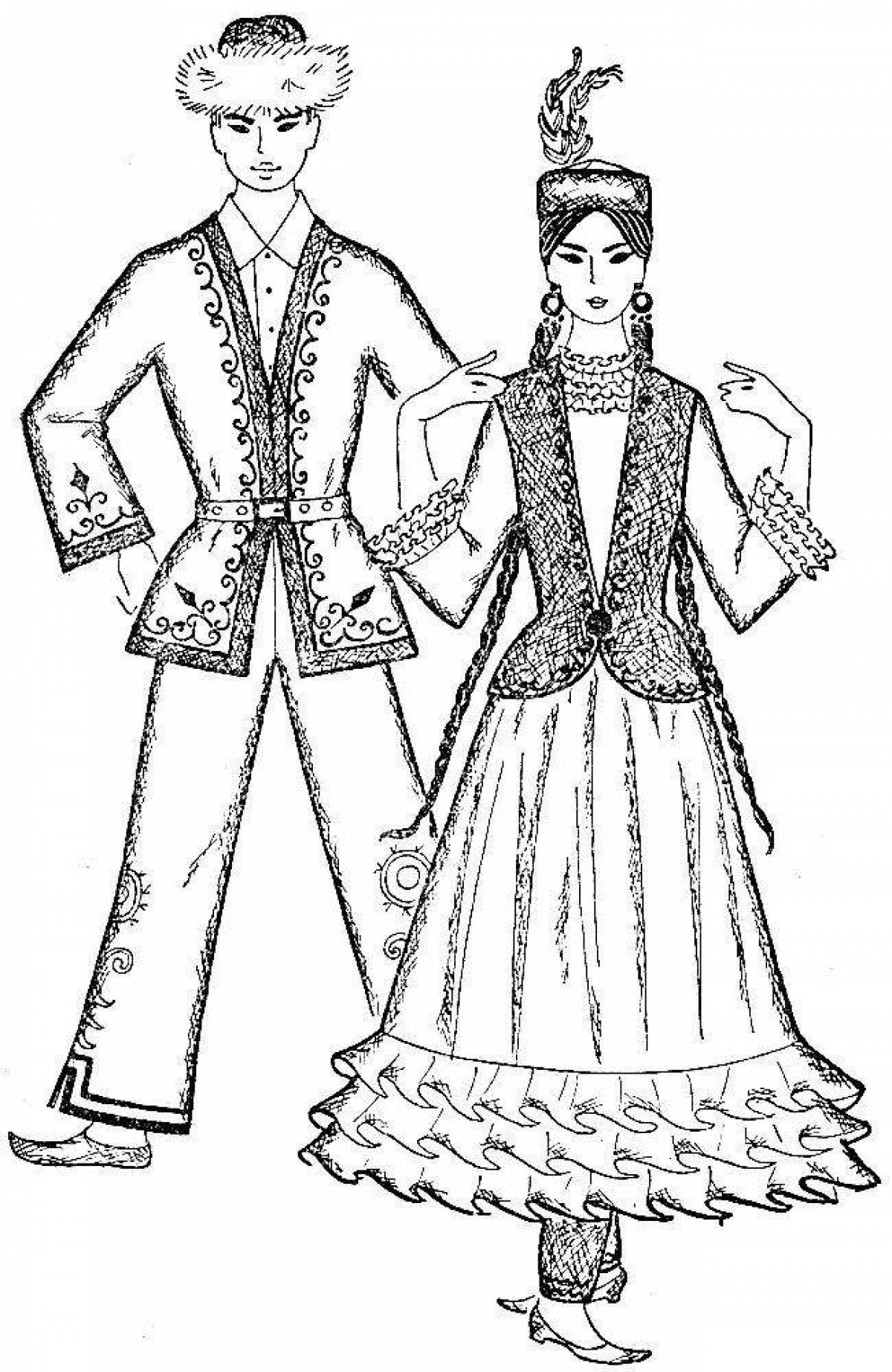 Раскраска очаровательный татарский костюм