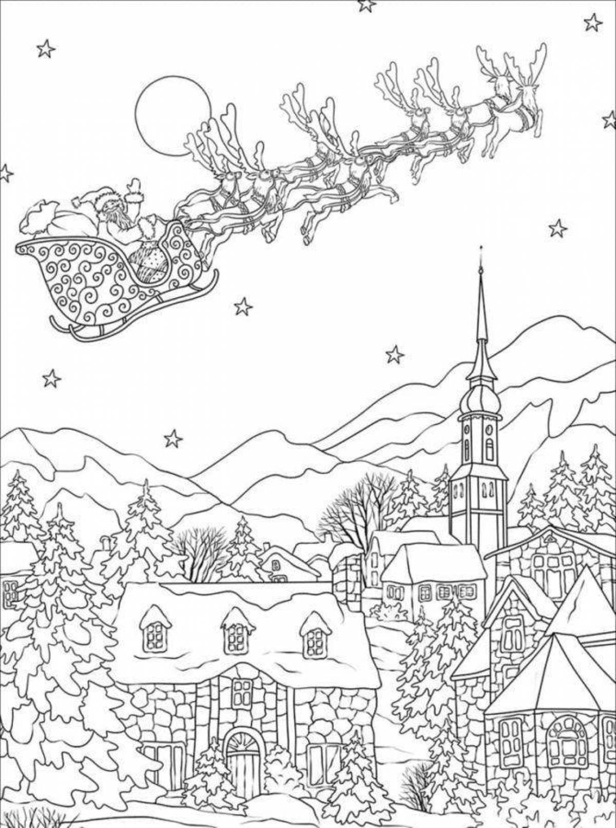 Colouring peaceful winter village
