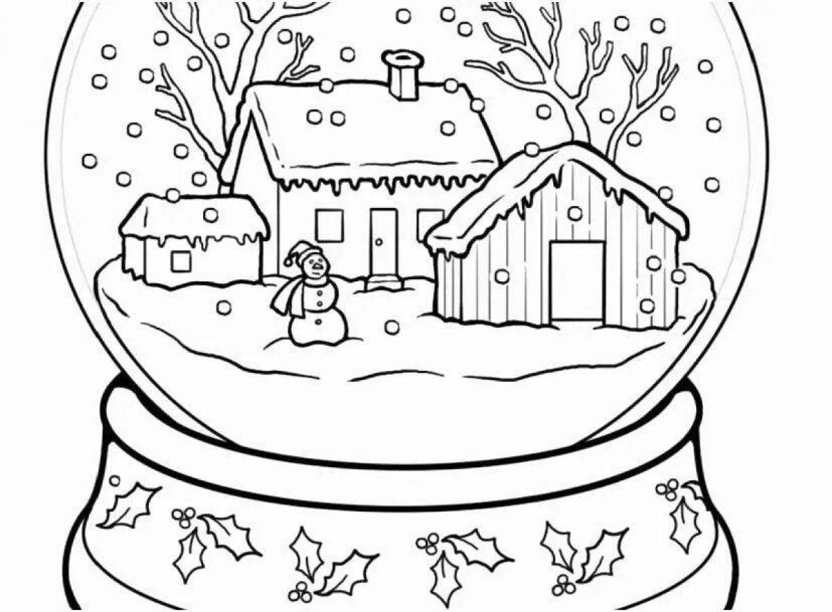 Glitter winter village coloring page