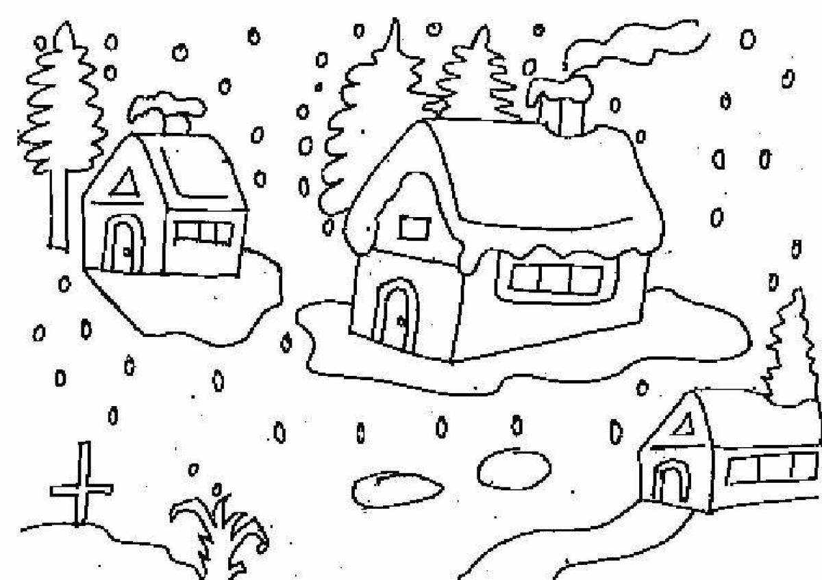 Coloring page wild winter village