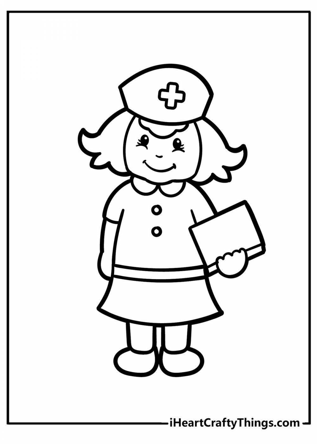 Caring nurse coloring for kids