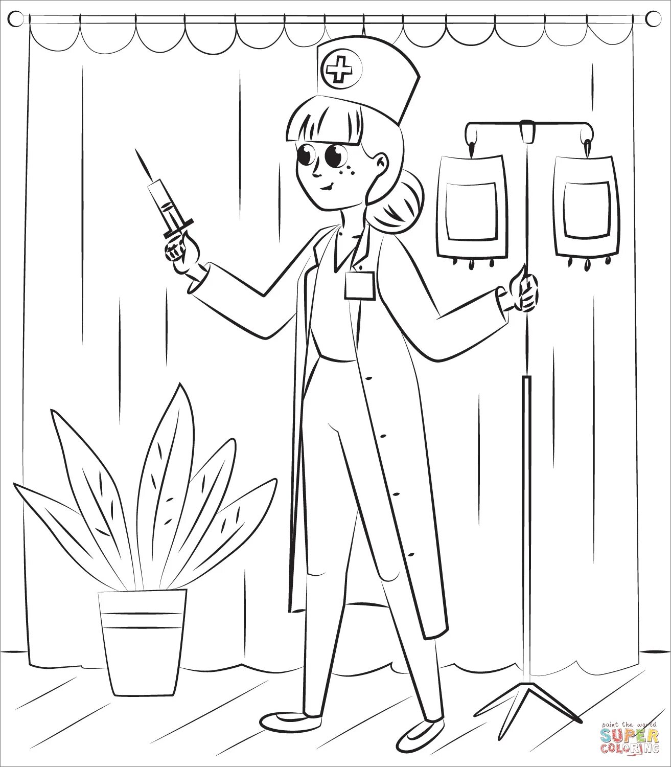 Elegant nurse coloring book for kids