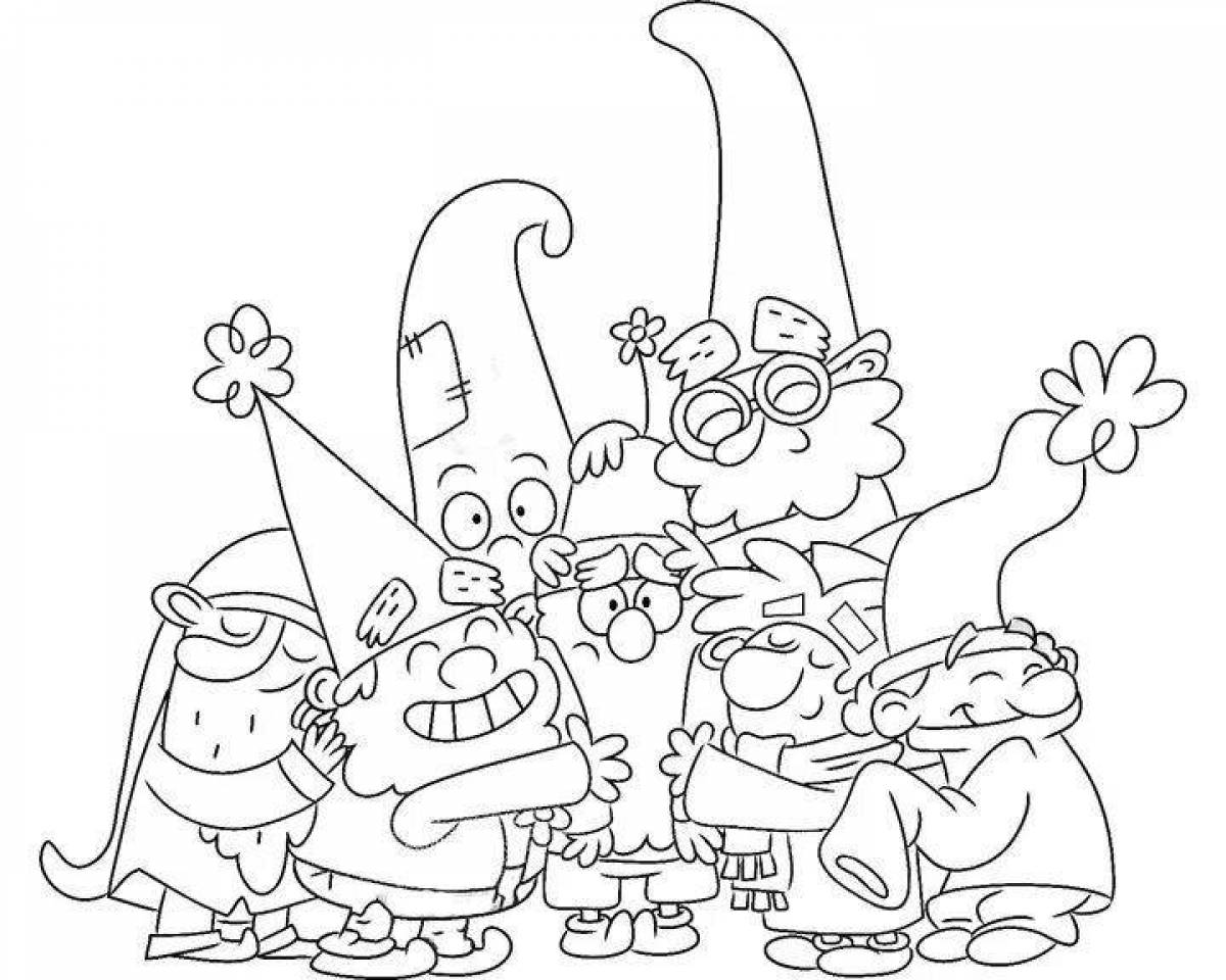 Joyful coloring 7 gnomes